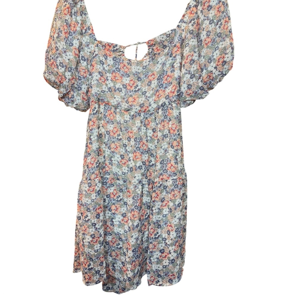 Minkpink Floral Puff Sleeve Open Back Tiered Mini Dress Multicolor Womens Large
